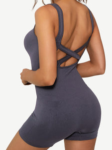 FITTIN Black Bodysculpt Cross Back One Piece Romper